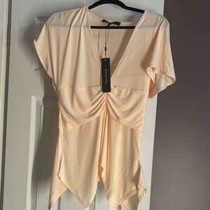 BCBGMaxAzria Light Peach Ruched V-Neck Top